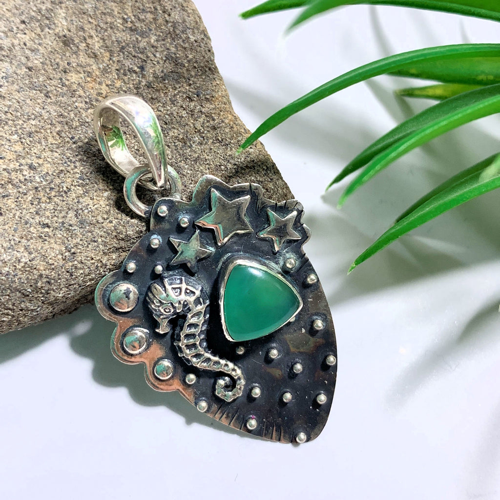 Chrysoprase  Sterling Silver Pendant (Includes Silver Chain) - Earth Family Crystals