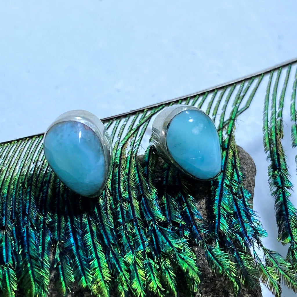 Stunning Blue Serenity Larimar Stud Earrings in Sterling Silver #2 - Earth Family Crystals
