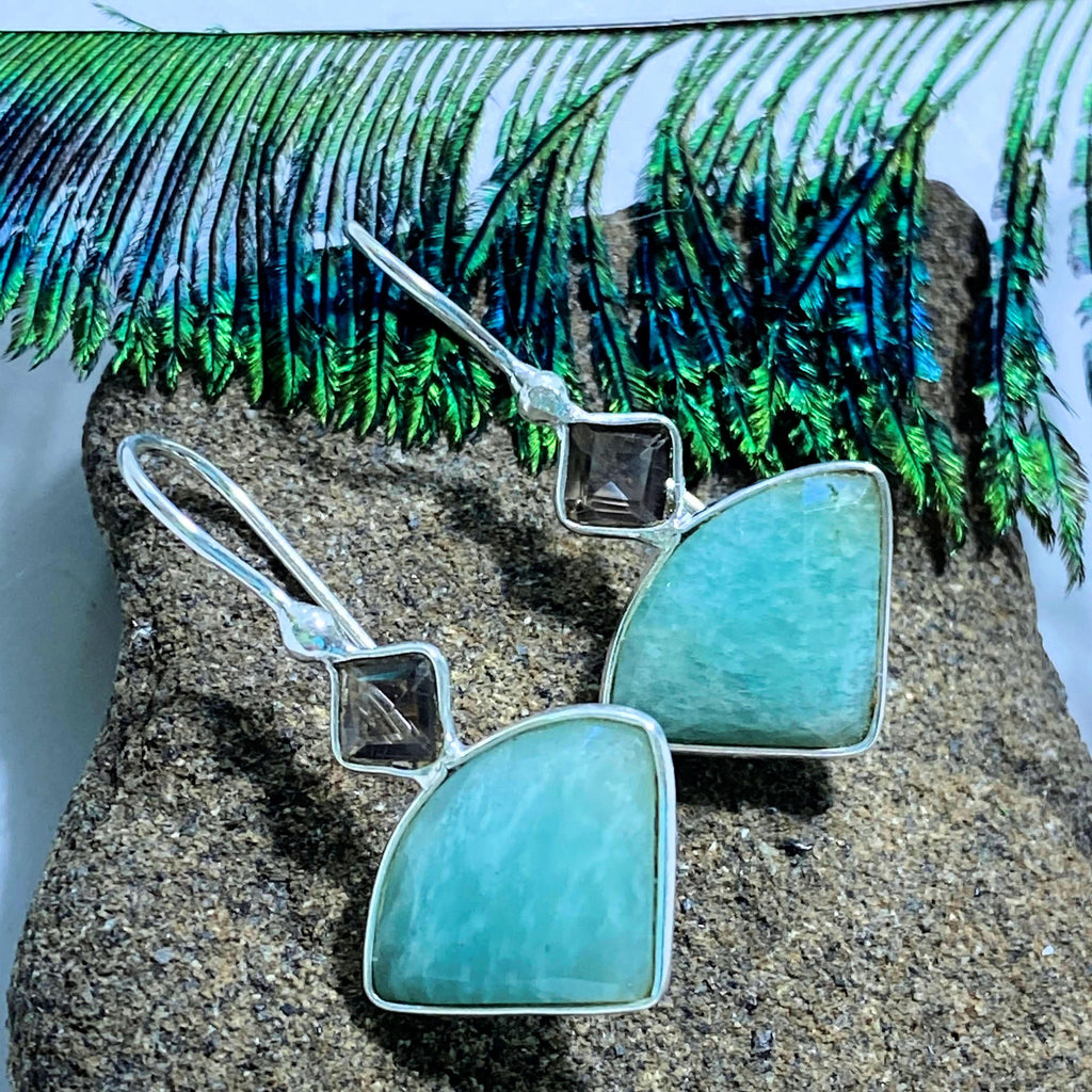Amazonite & Faceted Smoky Quartz Sterling Silver Earrings - Earth Family Crystals