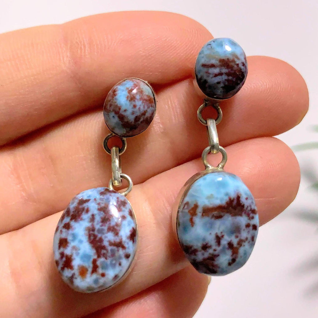 Rare Combo~Blue Larimar & Red Hematite  Gemstone Earrings In Sterling Silver - Earth Family Crystals