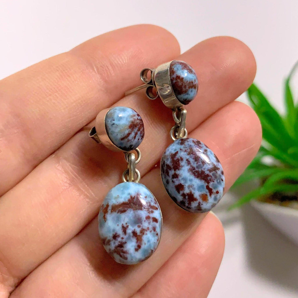 Rare Combo~Blue Larimar & Red Hematite  Gemstone Earrings In Sterling Silver - Earth Family Crystals