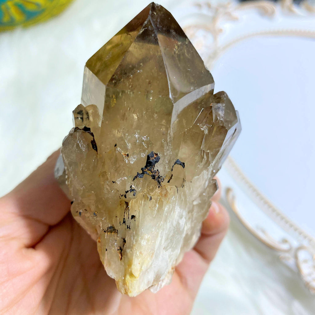 Gorgeous Natural Citrine Phantom Elestial Kundalini Large Standing Cluster - Locality: Congo - Earth Family Crystals