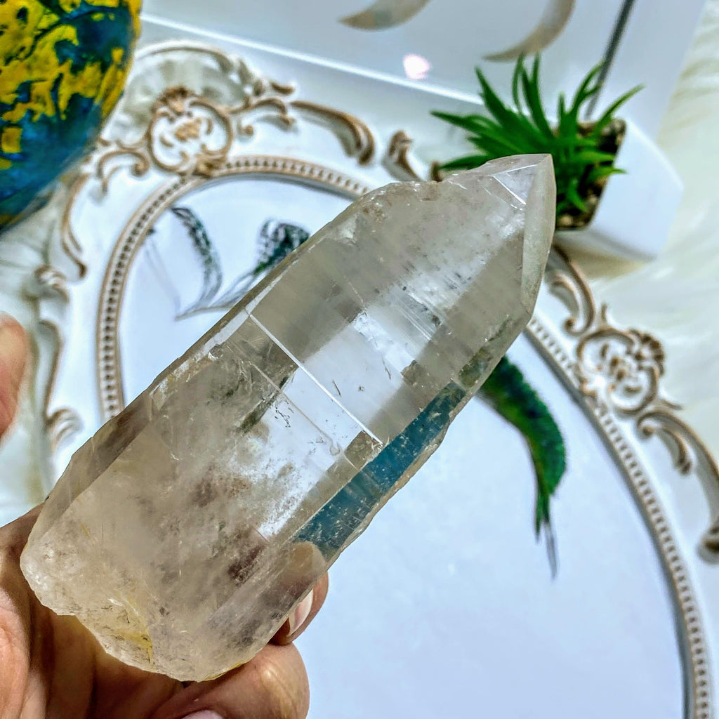 Gorgeous Rainbows & Barcodes  Large Lemurian Quartz Point From Brazil - Earth Family Crystals