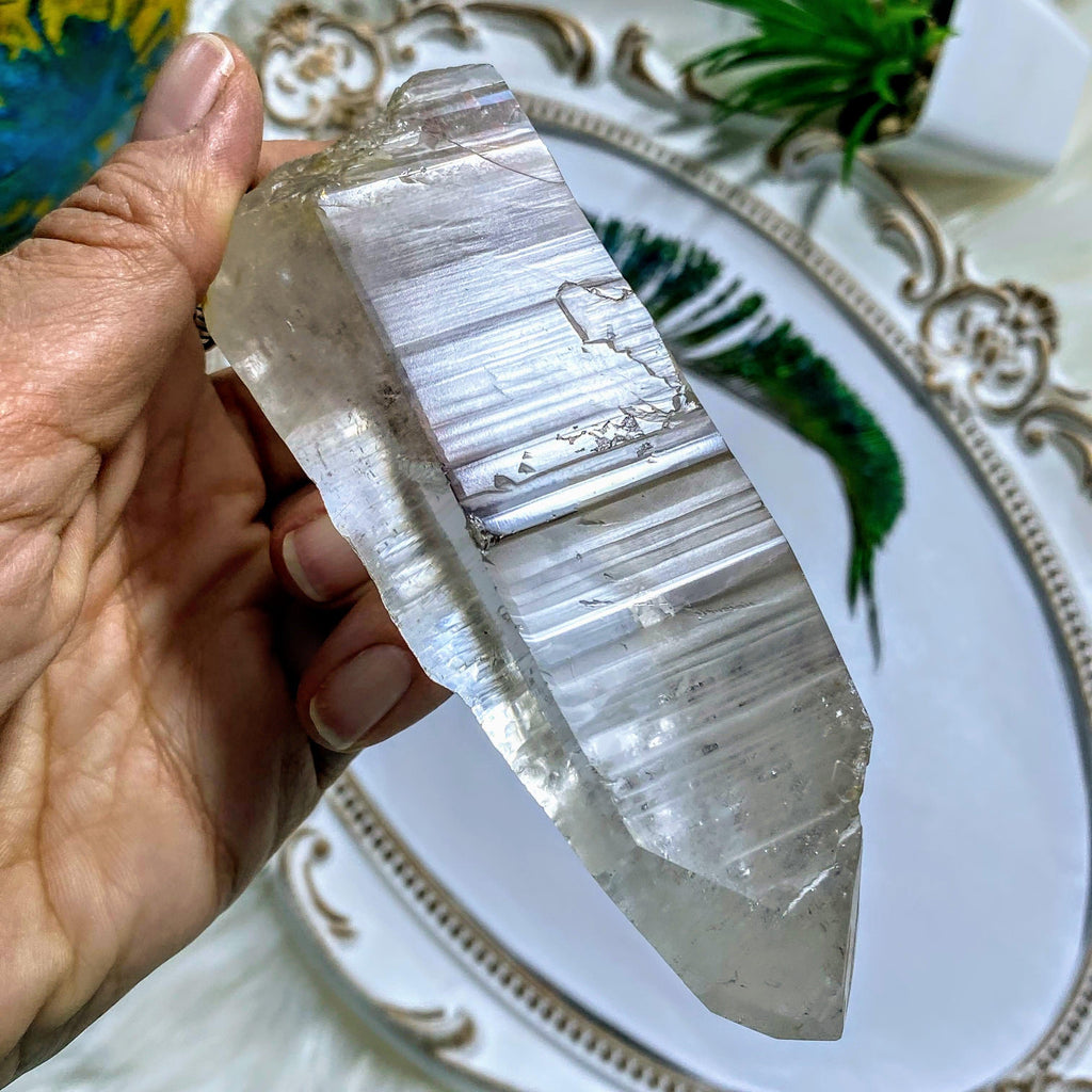 Gorgeous Rainbows & Barcodes  Large Lemurian Quartz Point From Brazil - Earth Family Crystals