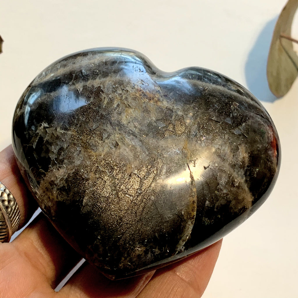 Extreme Shimmer Black Moonstone Heart Carving ~Locality Madagascar - Earth Family Crystals