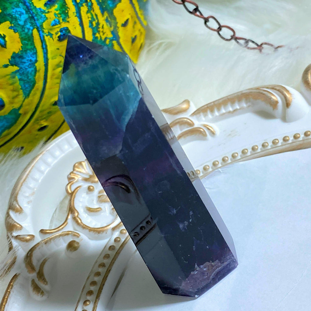 Dark & Mysterious Rainbow Fluorite Standing Tower -Ideal For Crystal Grids #4 - Earth Family Crystals