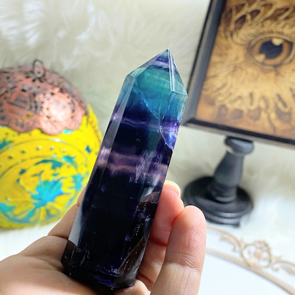 Dark & Mysterious Rainbow Fluorite Standing Tower -Ideal For Crystal Grids #4 - Earth Family Crystals