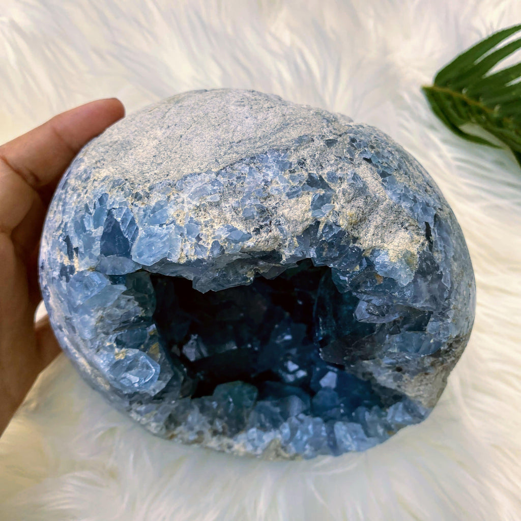 Jumbo 4.9KG!! Incredible Deep Blue Celestite Sphere Geode Specimen from Madagascar - Earth Family Crystals
