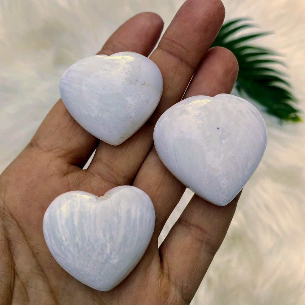 ONE Silky White Scolecite Small Heart Carving - Earth Family Crystals