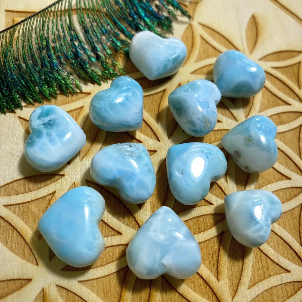 One Adorable Ocean Blue Larimar Dainty Heart Carving - Earth Family Crystals