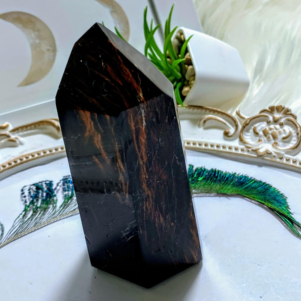 Incredible Large Chunky Obsidian Tower With Tourmaline & Hematite Inclusions ~Locality: Brazil - Earth Family Crystals