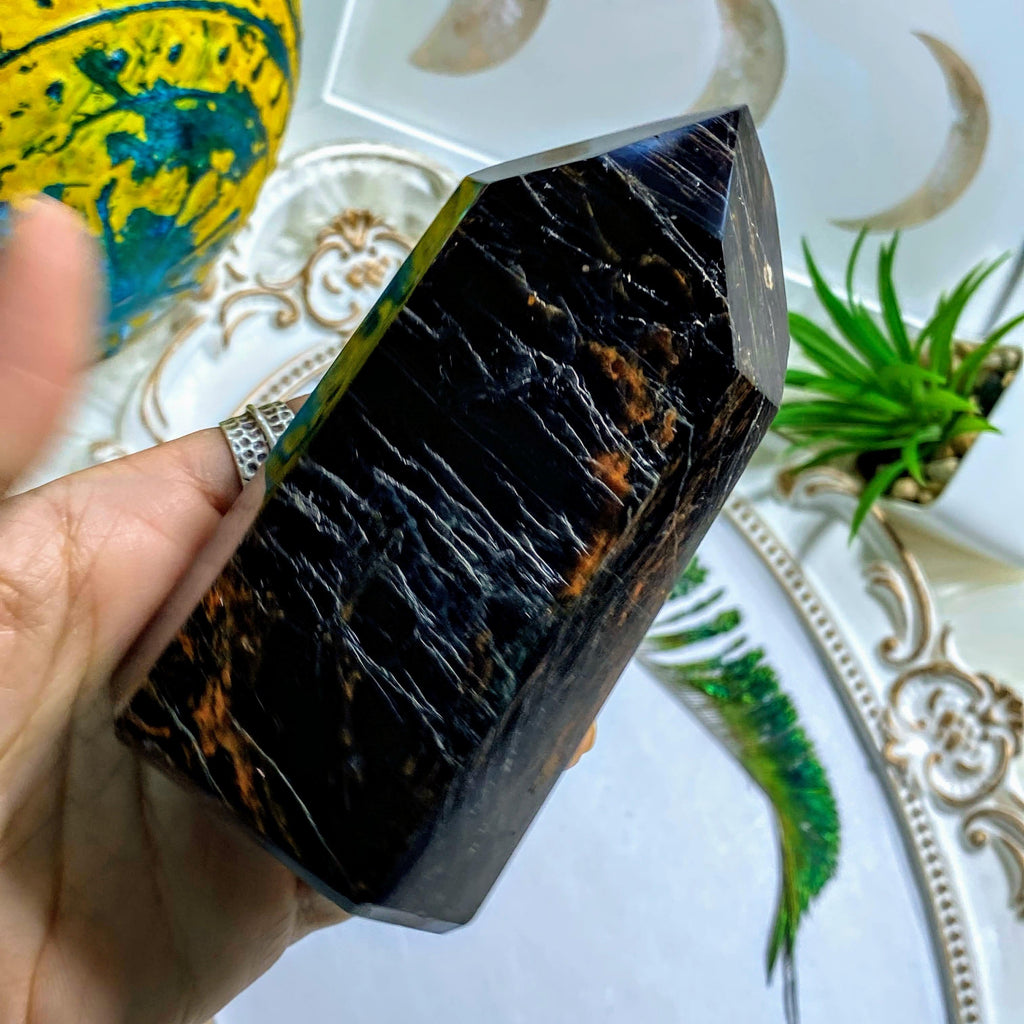Incredible Large Chunky Obsidian Tower With Tourmaline & Hematite Inclusions ~Locality: Brazil - Earth Family Crystals