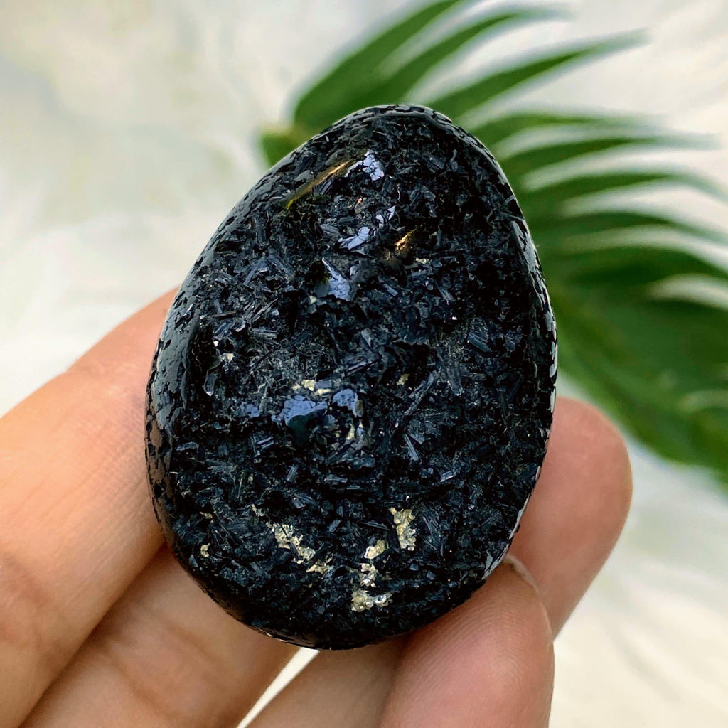 Gorgeous Black Tourmaline Partially Polished Egg carving - Earth Family Crystals