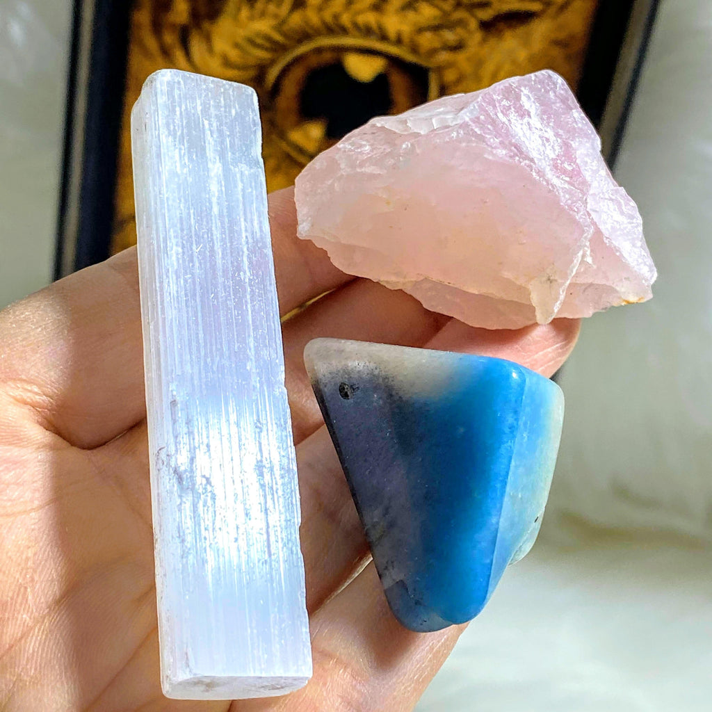 2021 Serenity Kit ~Includes Selenite Wand, Raw Rose Quartz Chunk & Trolleite Polished Crystal - Earth Family Crystals
