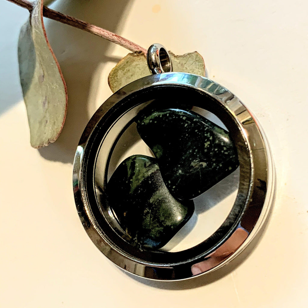 Floating 2 Stone Kambaba Jasper Stones in Stainless Steel Locket Style Pendant (Includes Silver Chain) - Earth Family Crystals