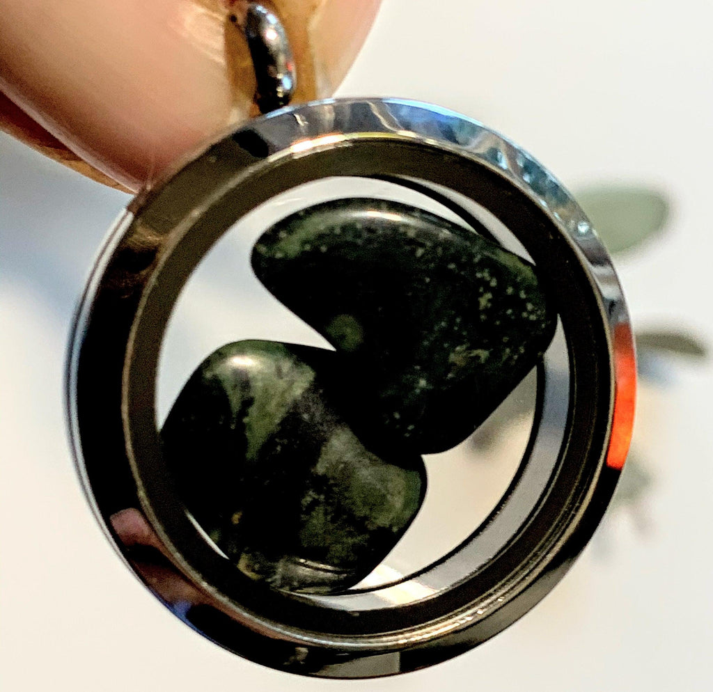 Floating 2 Stone Kambaba Jasper Stones in Stainless Steel Locket Style Pendant (Includes Silver Chain) - Earth Family Crystals