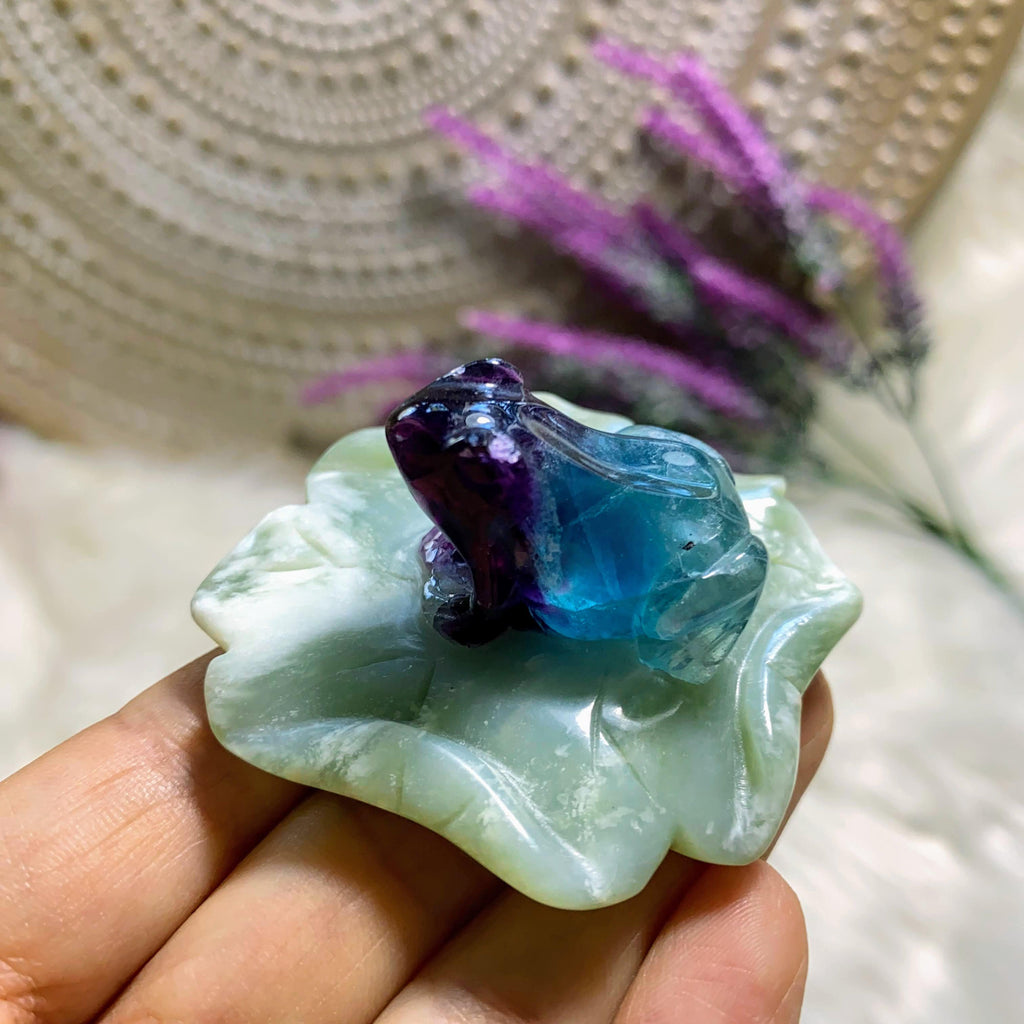 Adorable Fluorite Frog on Mint Green Jade Lily Pad *REDUCED - Earth Family Crystals