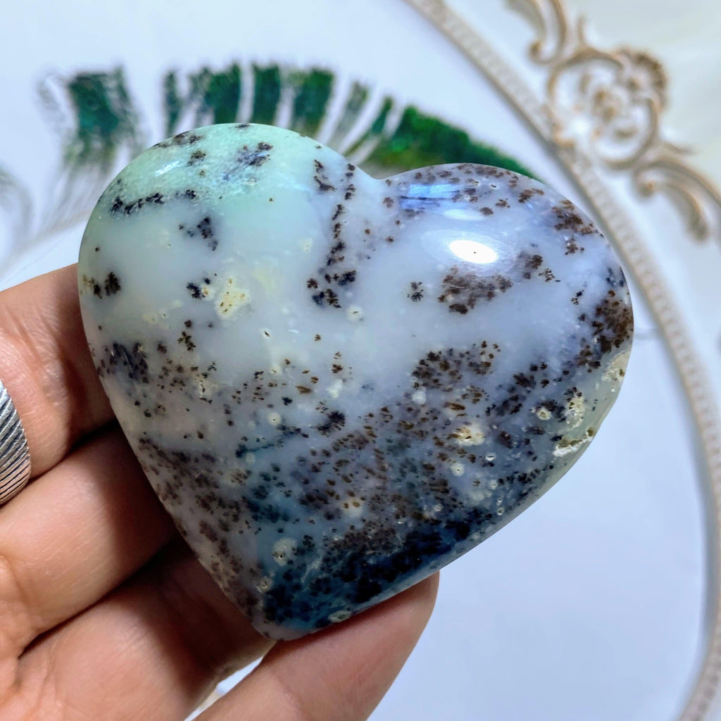 Rare Dendritic Chrysoprase Large Heart Carving - Earth Family Crystals