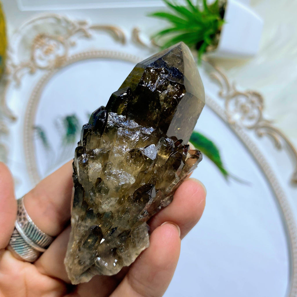 Natural Smoky Quartz With Citrine Inclusions Elestial Kundalini Point #4 - Earth Family Crystals