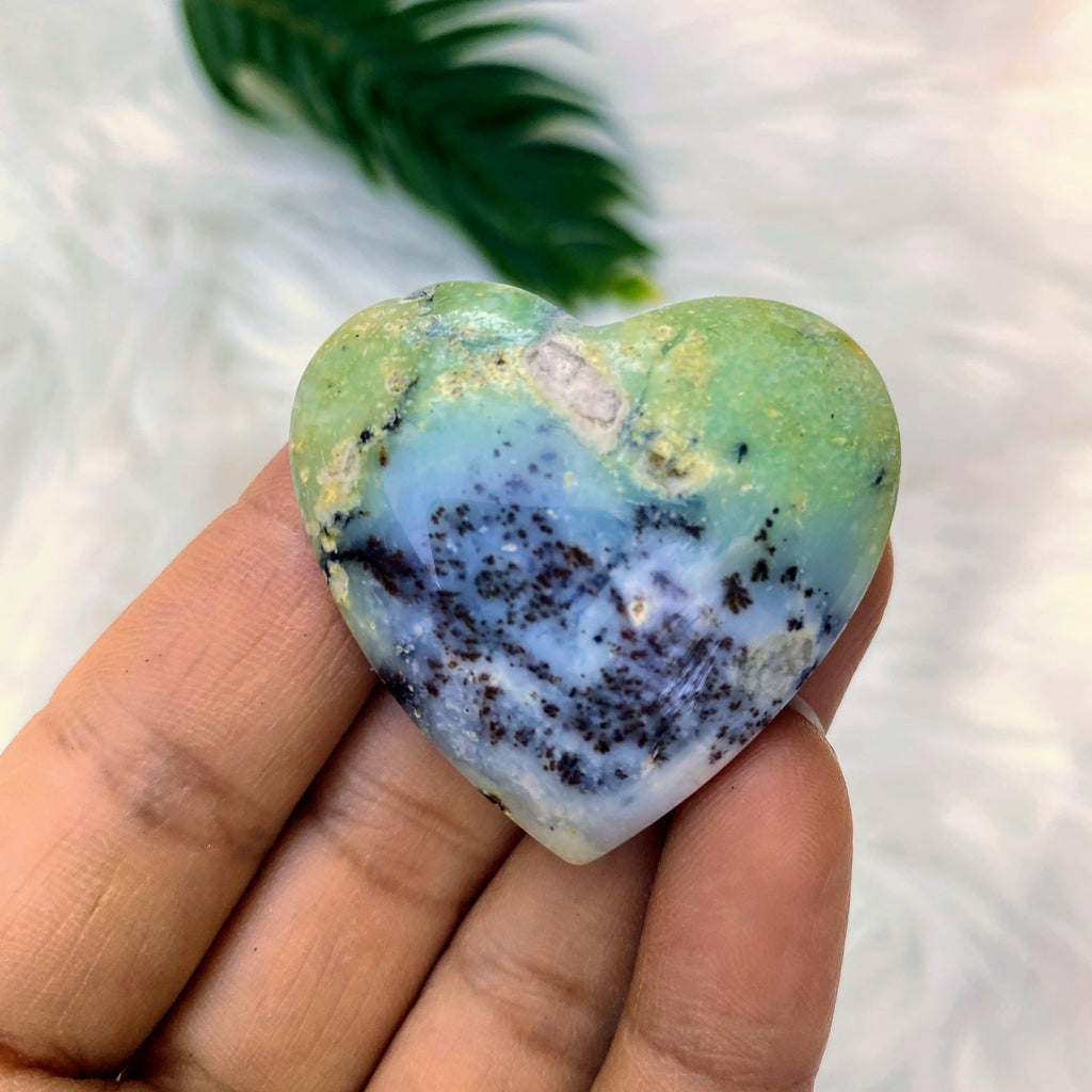 Sweet Spring Green Chrysoprase Heart with Dendrite Inclusions ~Perfect for Body Layouts! - Earth Family Crystals