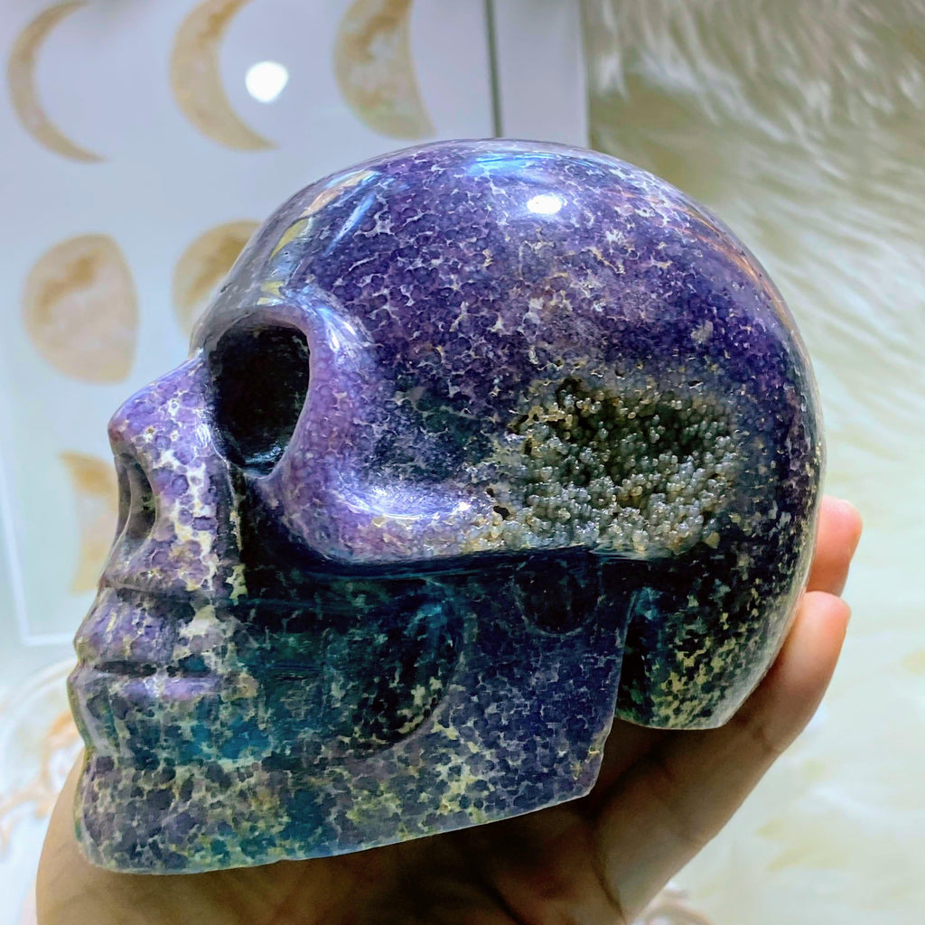Incredible Grape Agate 1.3kg Jumbo Skull Partially Polished Display Specimen - Earth Family Crystals