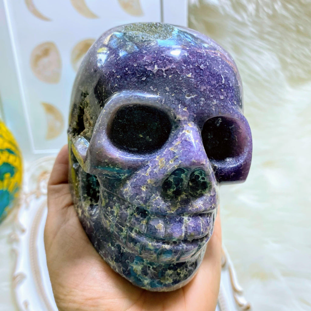 Incredible Grape Agate 1.3kg Jumbo Skull Partially Polished Display Specimen - Earth Family Crystals