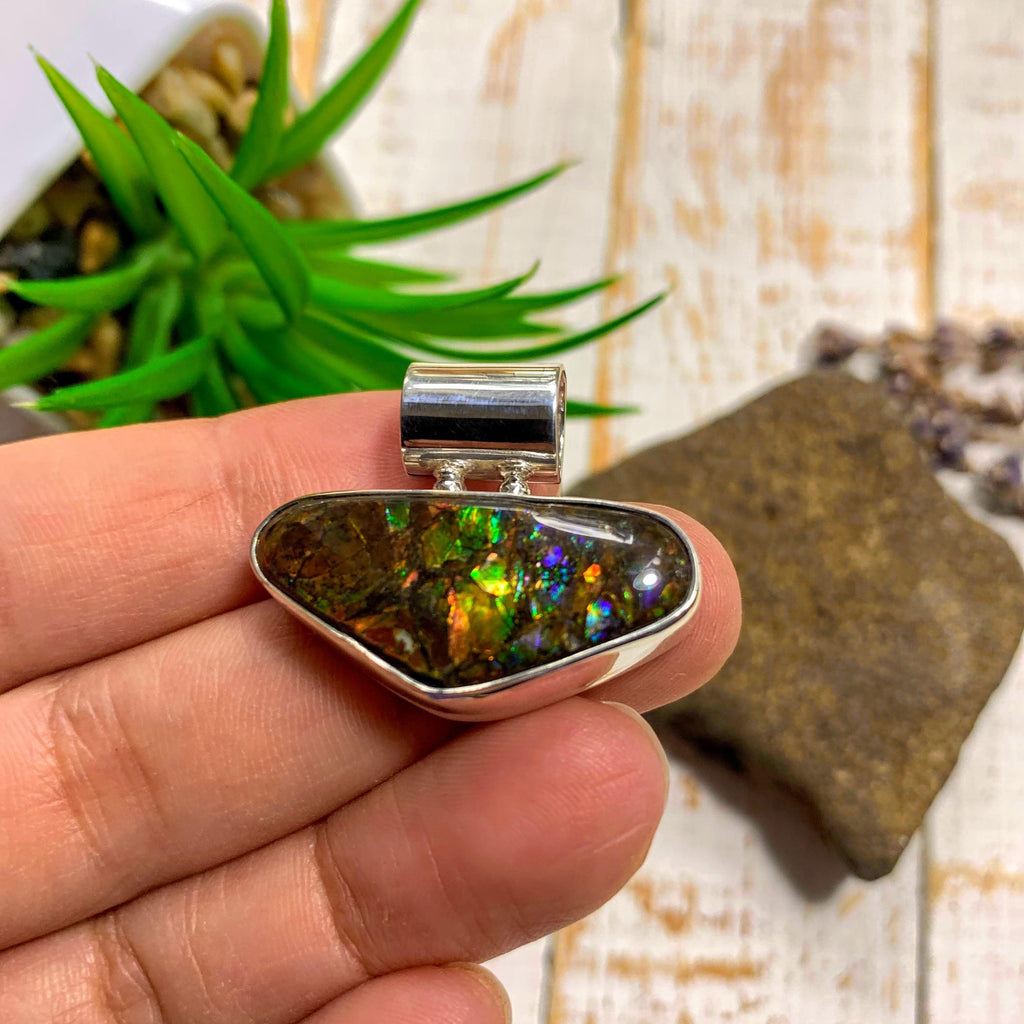 Flashy Ammolite Pendant in Sterling Silver (Includes Silver Chain) #3 - Earth Family Crystals