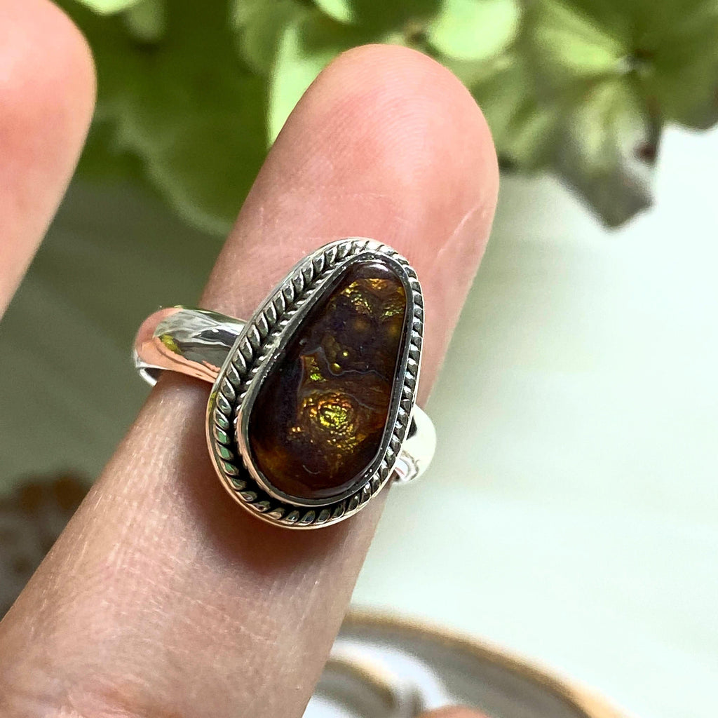 Mysterious Flash! Mexican Fire Agate Ring in Sterling Silver (Size 6) - Earth Family Crystals