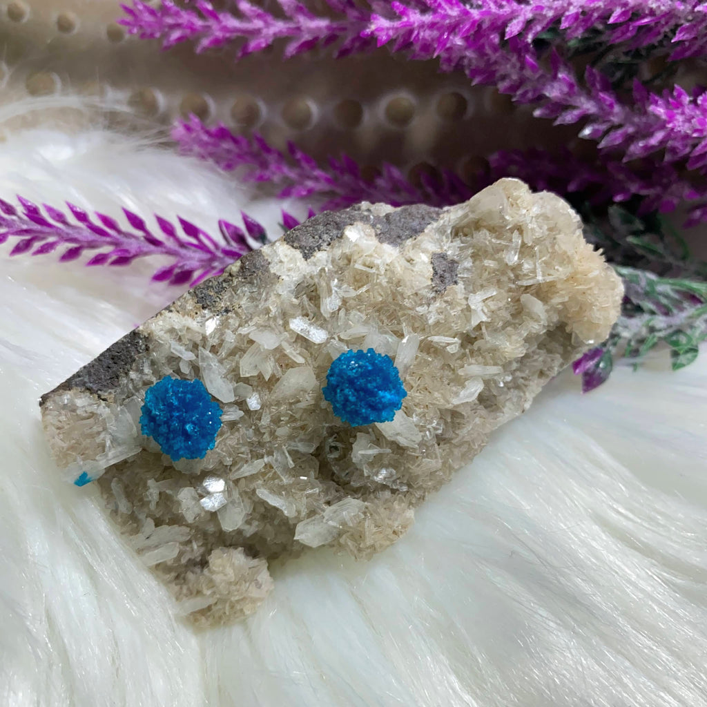 Incredible Blue Natural Cavansite Crystals On Sparkly Stilbite Matrix From India - Earth Family Crystals