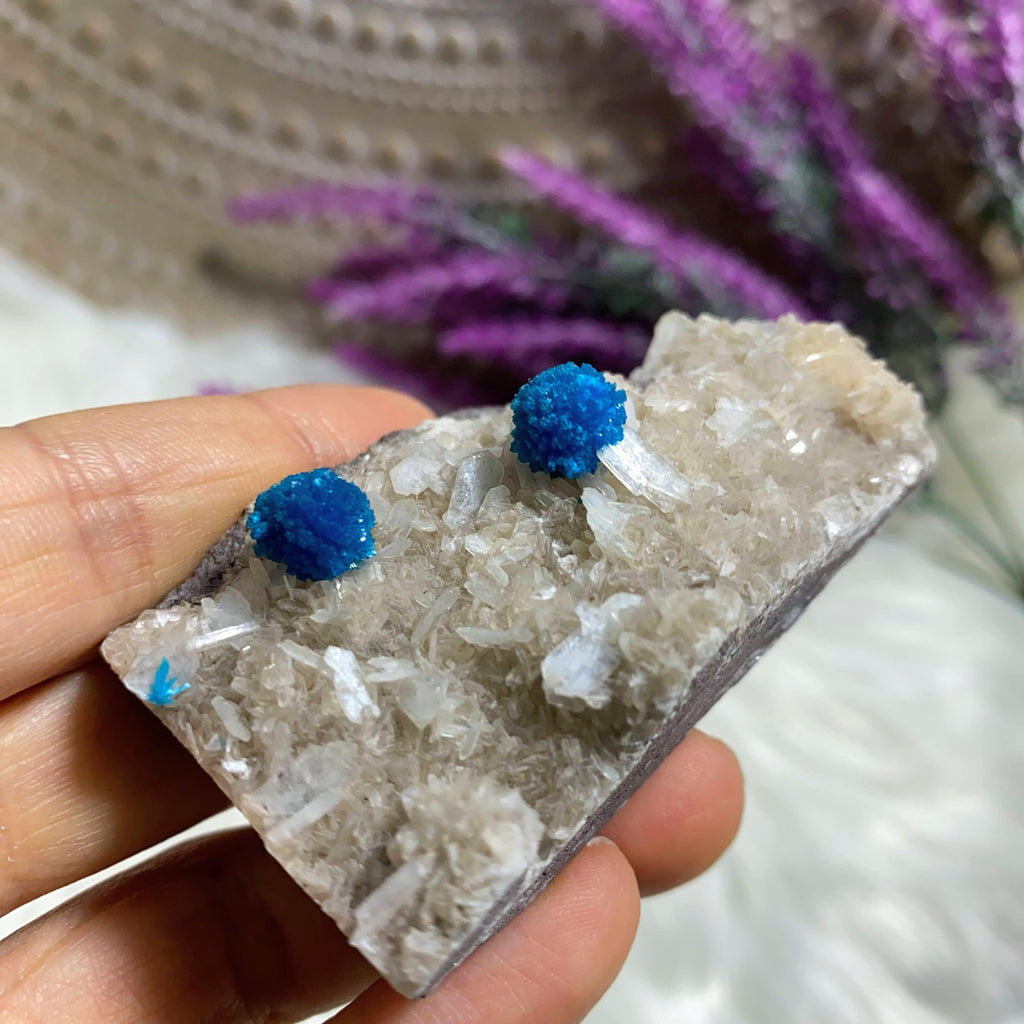 Incredible Blue Natural Cavansite Crystals On Sparkly Stilbite Matrix From India - Earth Family Crystals