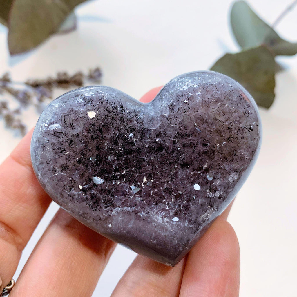 Pretty Sparkle Lavender Amethyst Druzy Hand Held Heart~ Locality Uruguay - Earth Family Crystals