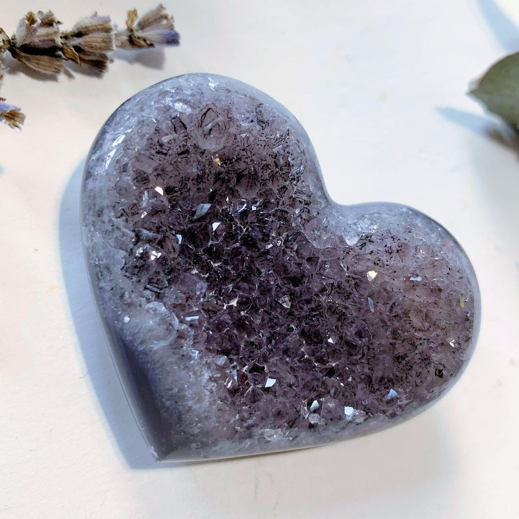 Pretty Sparkle Lavender Amethyst Druzy Hand Held Heart~ Locality Uruguay - Earth Family Crystals