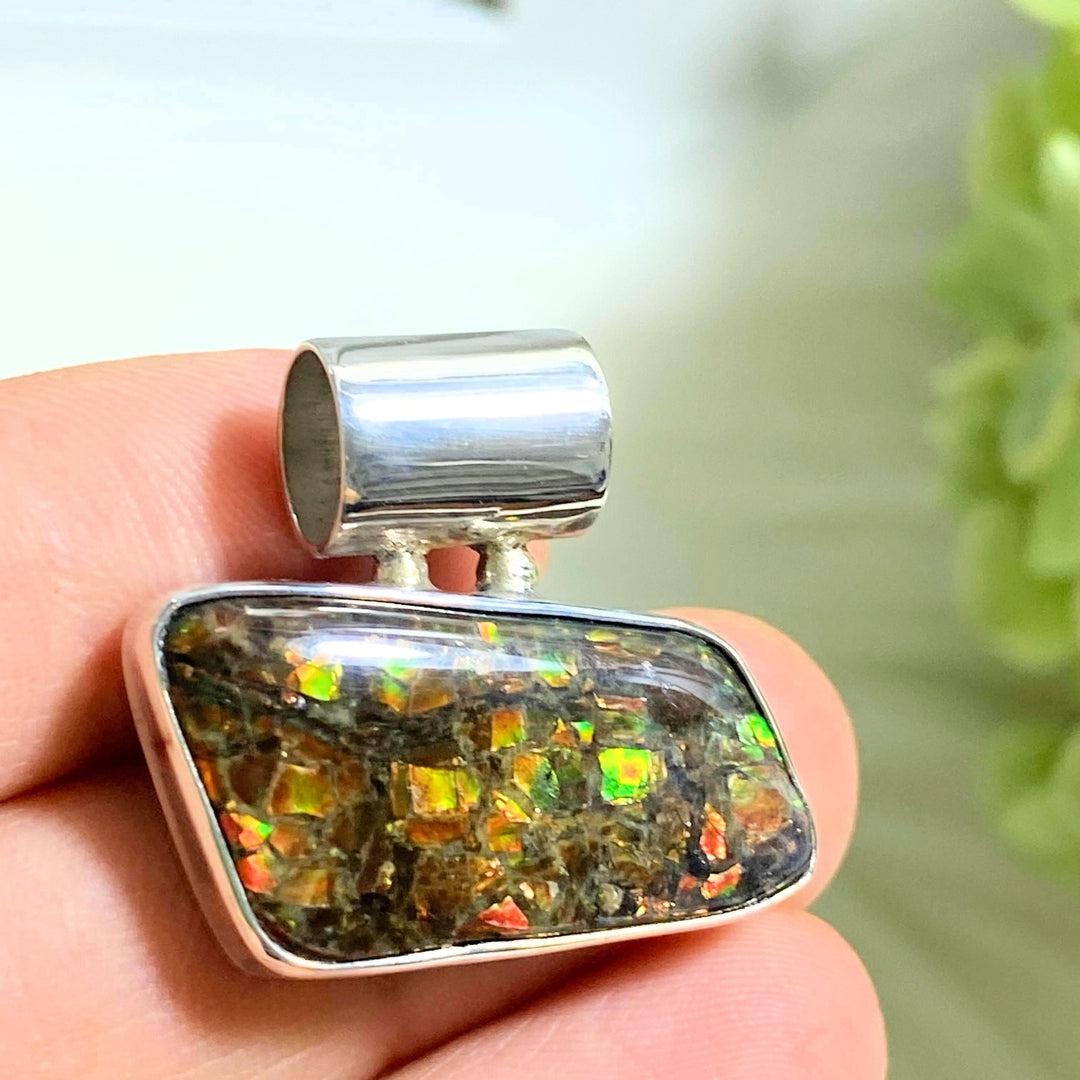 Genuine Canadian Ammolite Pendant in Sterling Silver (Includes Silver Chain) - Earth Family Crystals