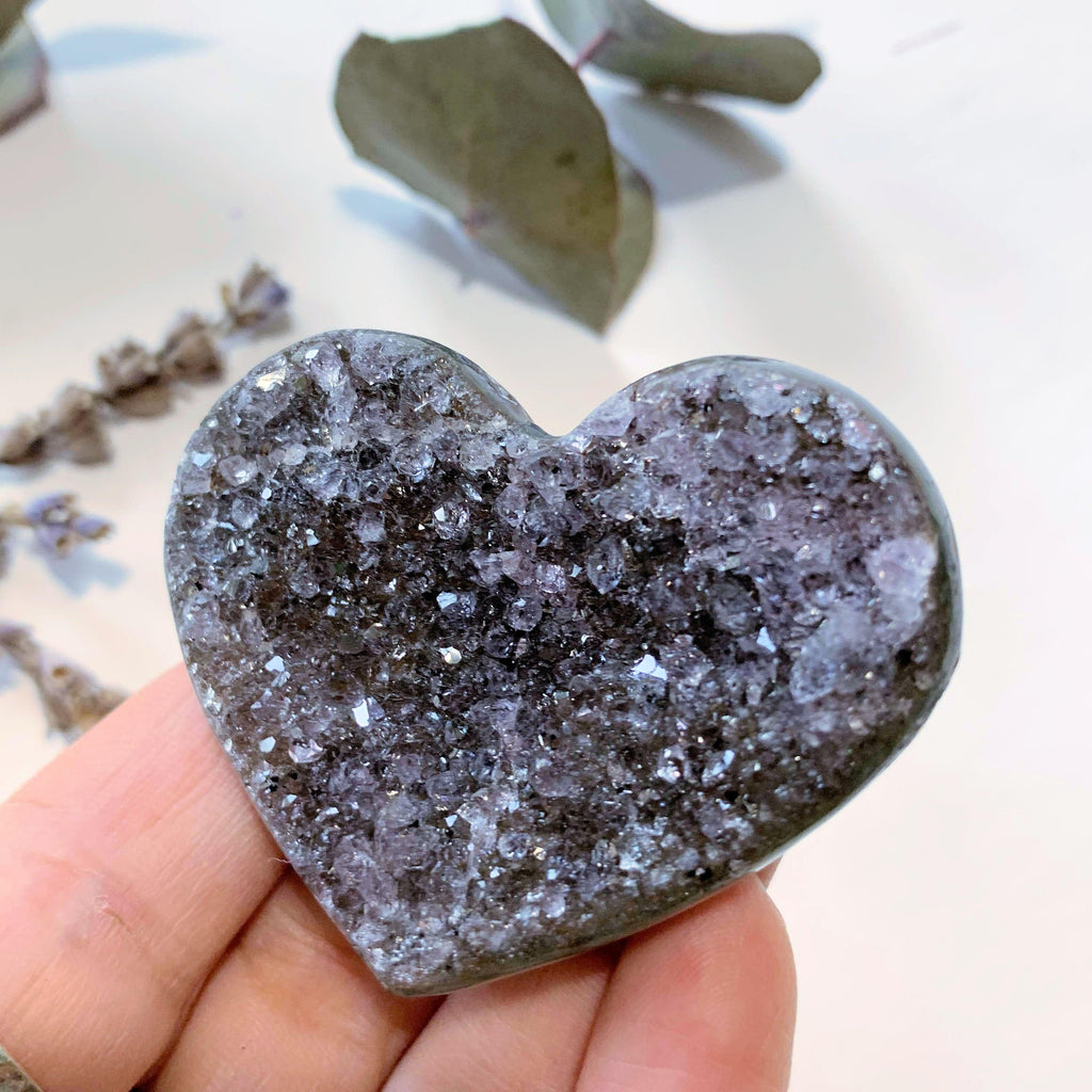 Pretty Sparkle Black Druzy Amethyst Hand Held Heart~ Locality Uruguay - Earth Family Crystals