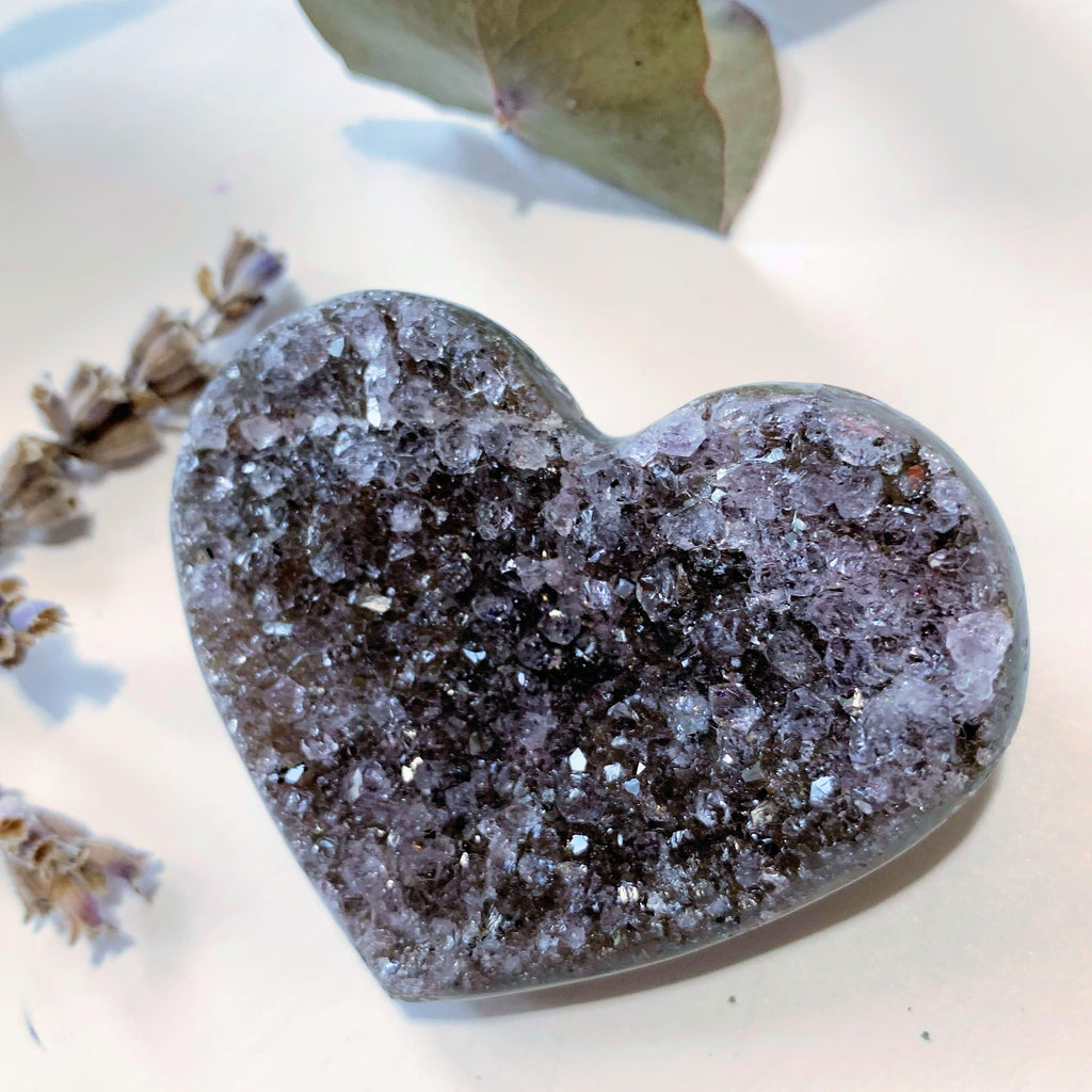 Pretty Sparkle Black Druzy Amethyst Hand Held Heart~ Locality Uruguay - Earth Family Crystals