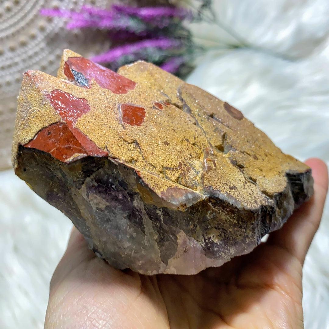 Rare Twin Peek Natural Auralite-23 Red Hematite Point with Record Keepers
