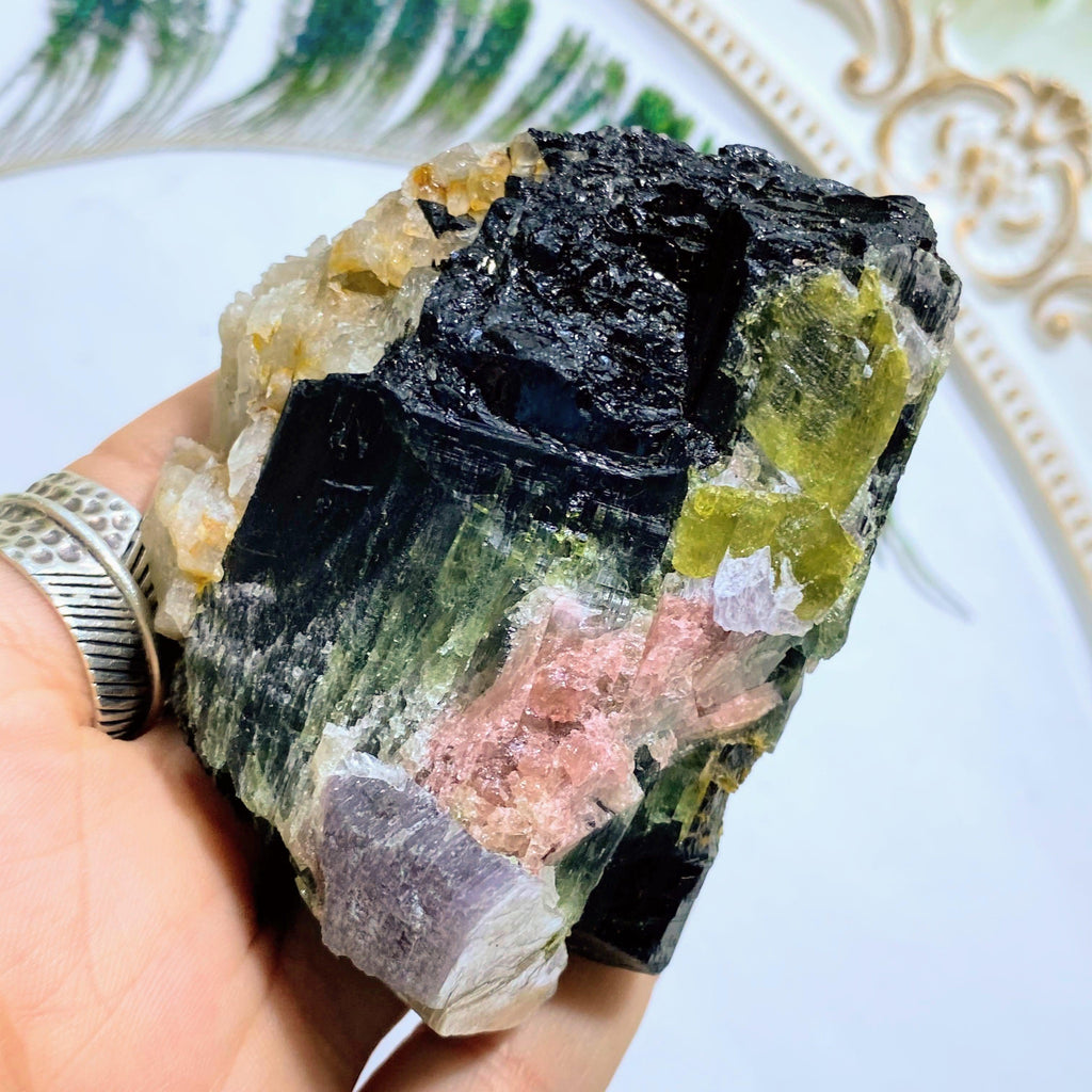 Power Combo~ Large Green, Pink & Black Tourmaline With Lepidolite & Quartz Inclusions From Brazil - Earth Family Crystals