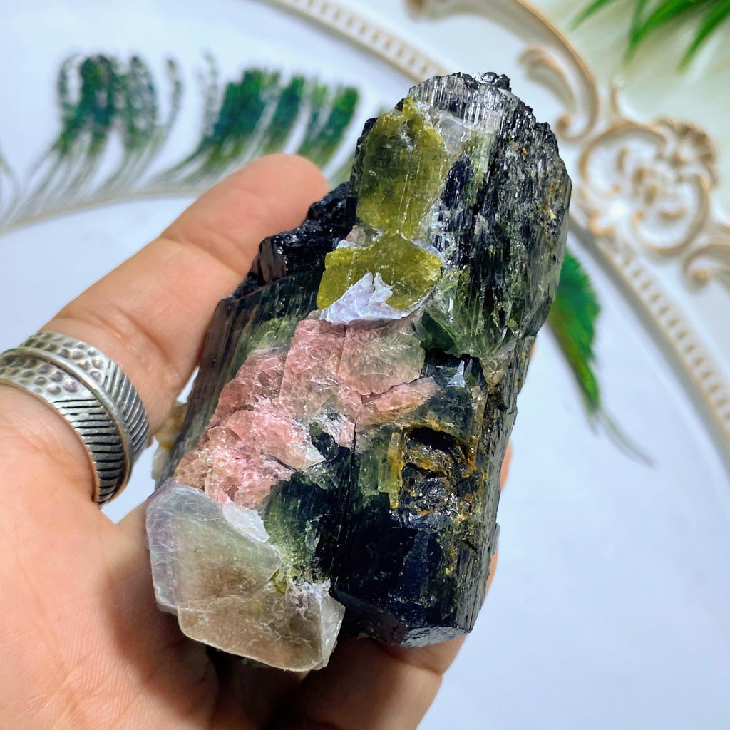 Power Combo~ Large Green, Pink & Black Tourmaline With Lepidolite & Quartz Inclusions From Brazil - Earth Family Crystals