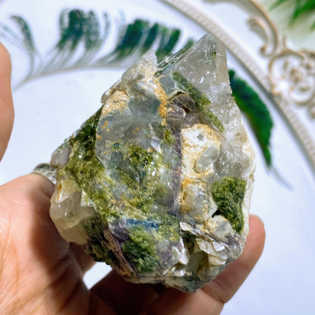 Power Combo~ Large Green & Blue Tourmaline Nestled in Quartz Matrix From Brazil - Earth Family Crystals