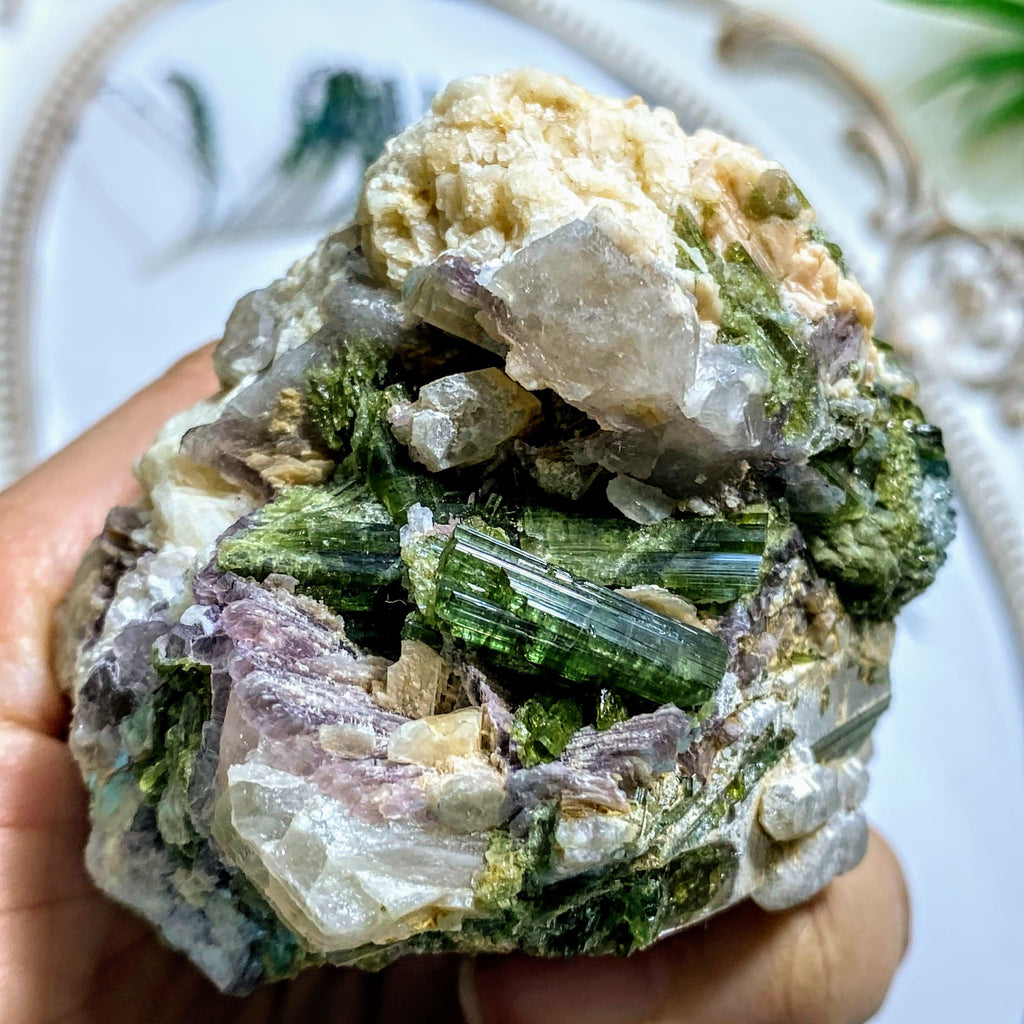 Power Combo~ Large Green & Blue Tourmaline Nestled in Quartz Matrix From Brazil - Earth Family Crystals