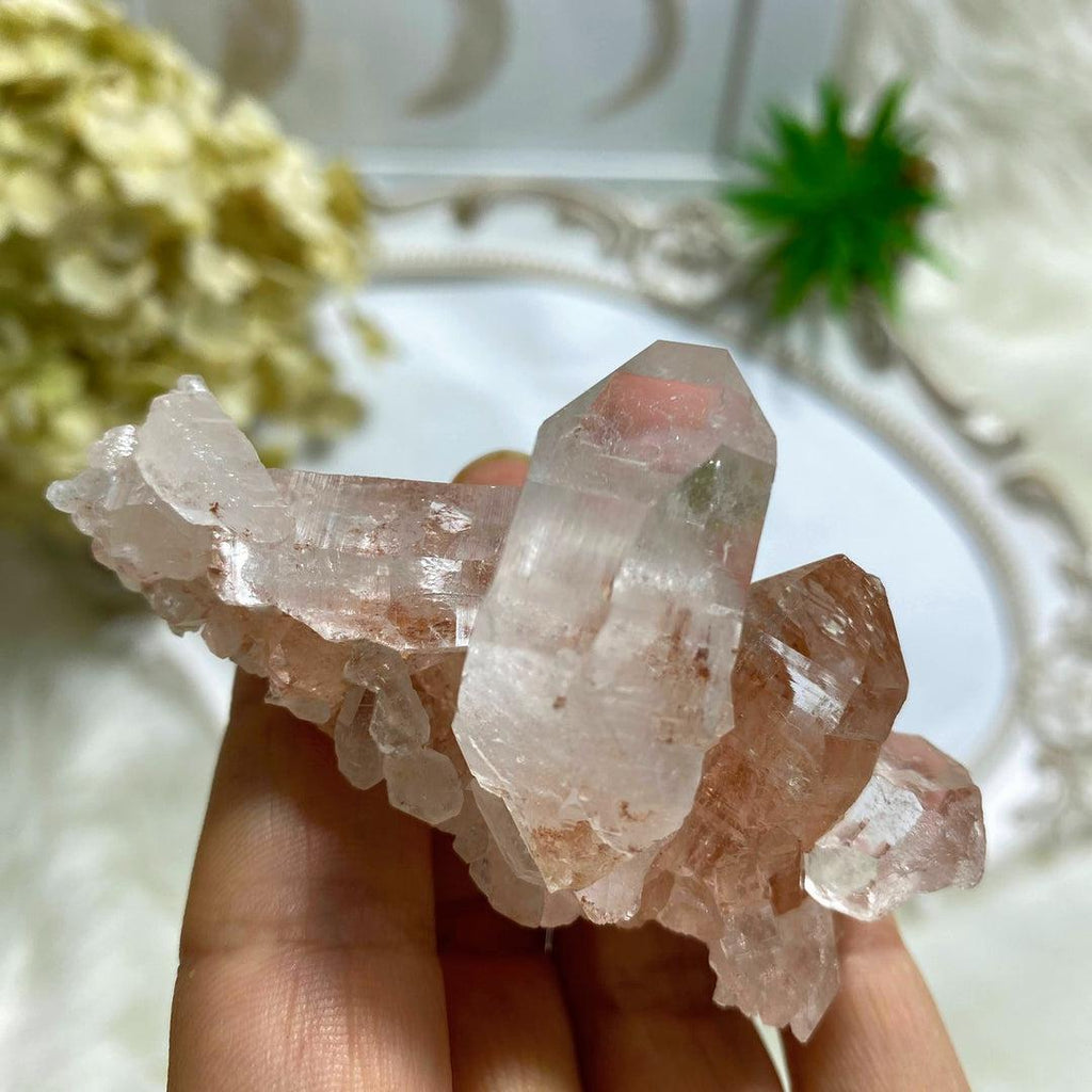 Rare~ Double Terminated Rosy Pink Samadhi Himalayan Quartz Self Healed Cluster  #5 - Earth Family Crystals