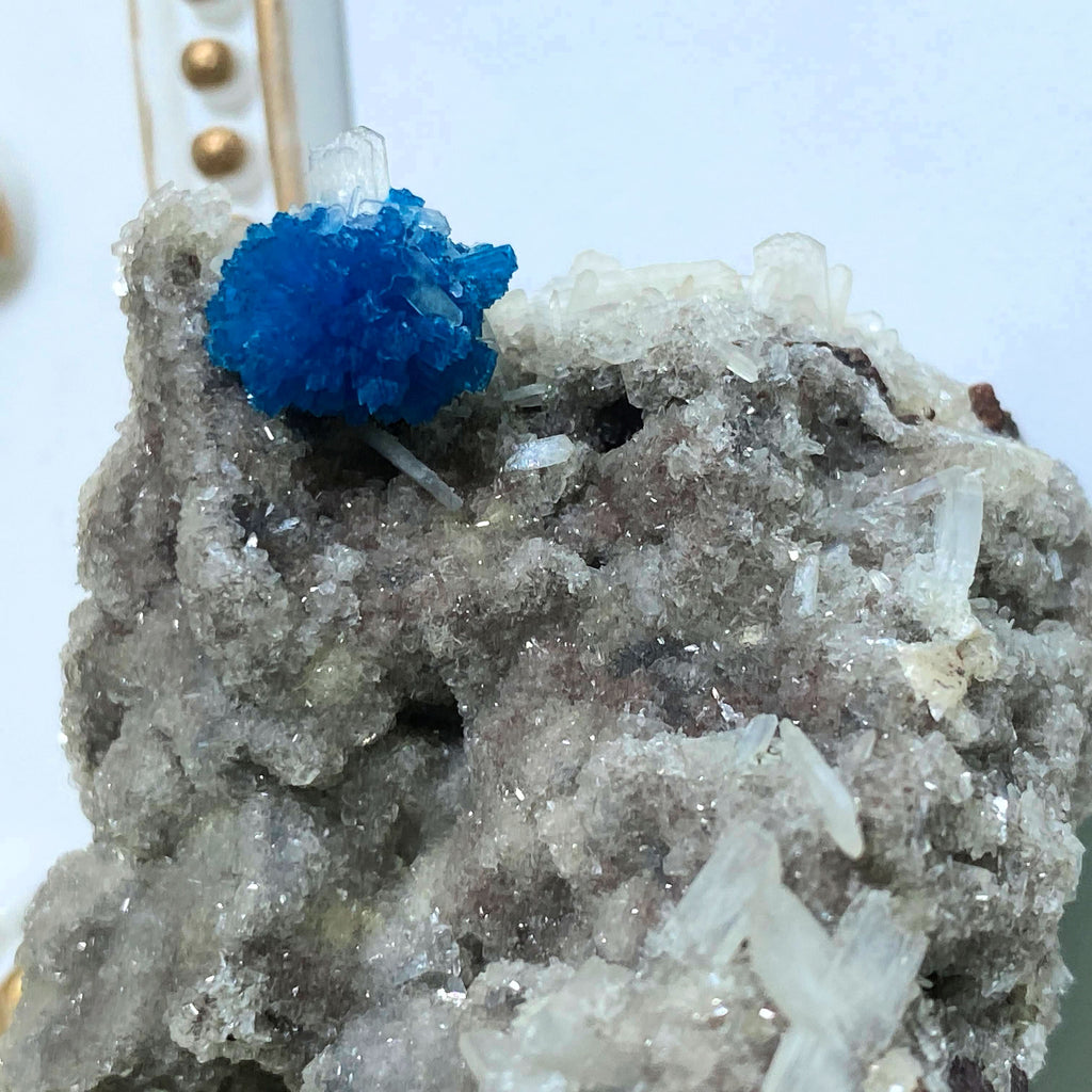 High Grade Blue Cavansite Cluster in Sparkly Druzy Stilbite Matrix From India - Earth Family Crystals