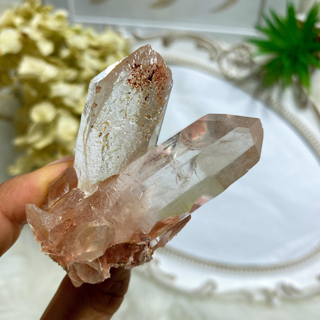 Rare! Rosy Pink Samadhi Himalayan Quartz Self Healed Cluster  #7 - Earth Family Crystals