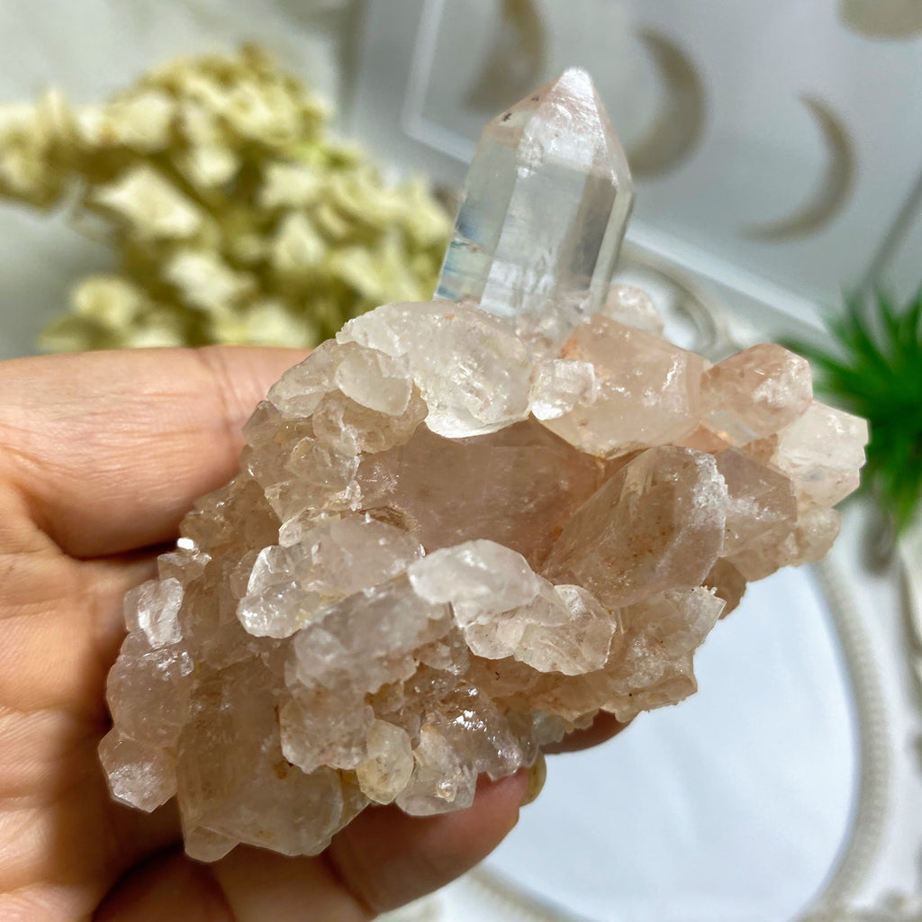 Rare! Rosy Large Pink Samadhi Himalayan Quartz Double Terminated Self Healed Cluster  #9 - Earth Family Crystals