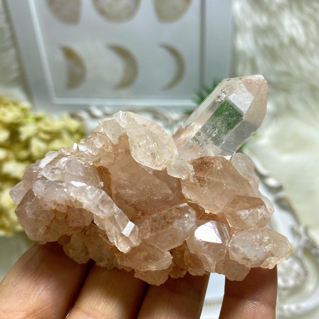 Rare! Rosy Large Pink Samadhi Himalayan Quartz Double Terminated Self Healed Cluster  #9 - Earth Family Crystals