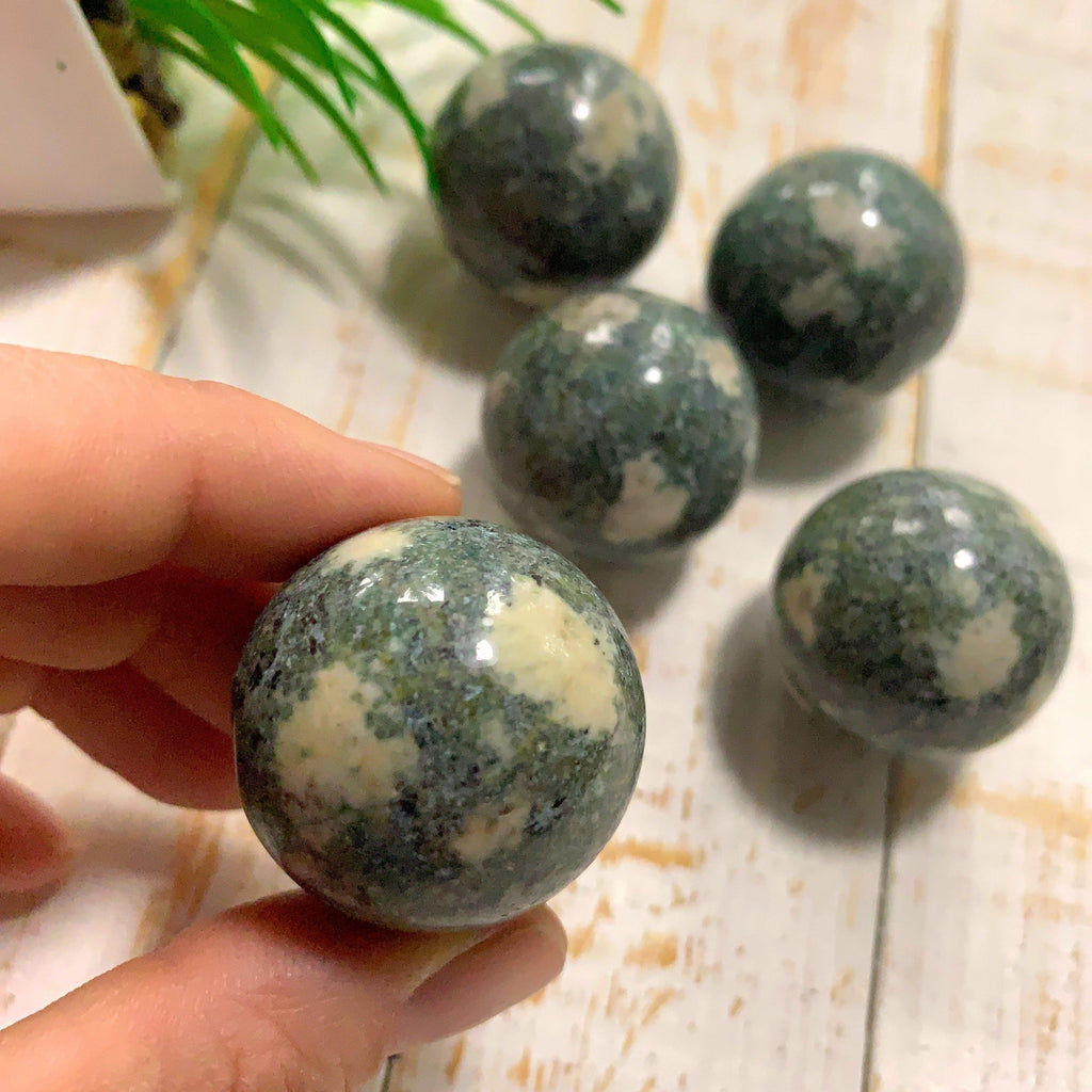 One Preseli Bluestone Sphere Carving From Wales, UK - Earth Family Crystals