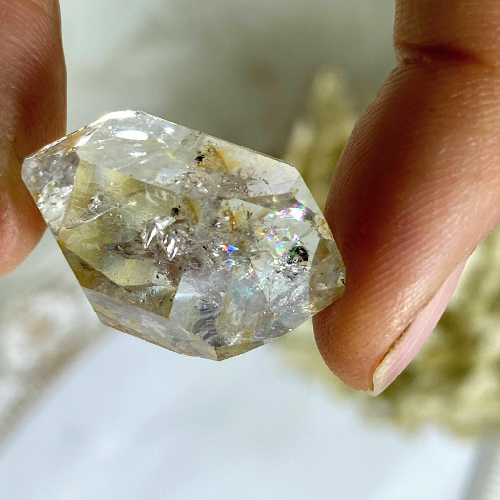 Rainbows Galore~ Herkimer Diamond with Rare Black Anthraxolite Bubble inclusion From New York - Earth Family Crystals