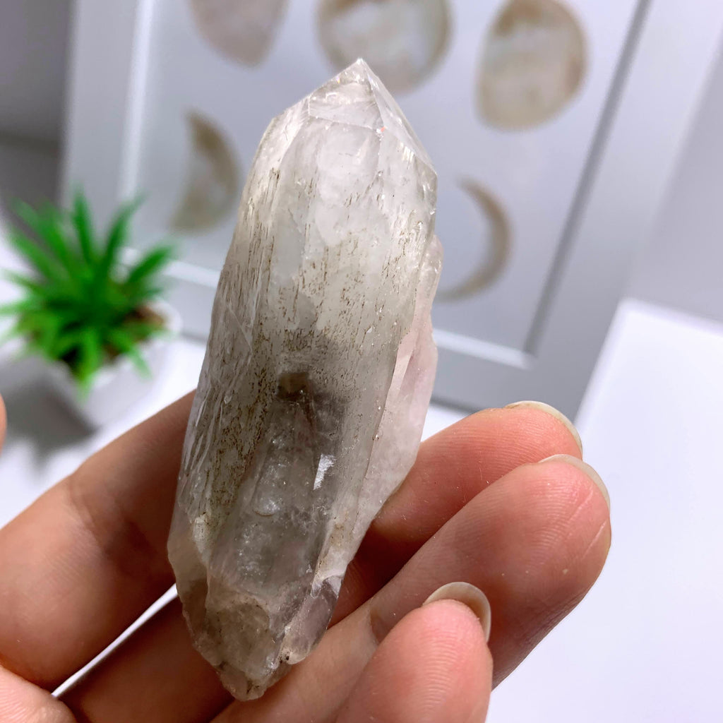 Elestial Clear Quartz Point With Smoky Inclusions From Brazil - Earth Family Crystals
