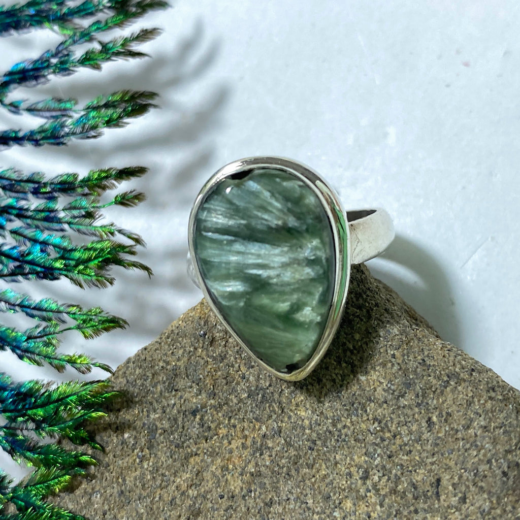 Silvery Angel Wings Seraphinite Ring In Sterling Silver (Size 8) *REDUCED* - Earth Family Crystals