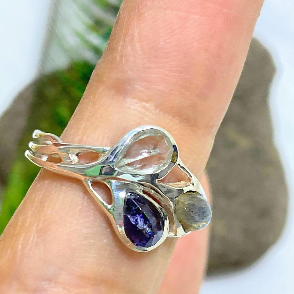 Reserved For Sandy Elegant Faceted Topaz, Iolite & Labradorite Sterling Silver Ring (Size 7) - Earth Family Crystals